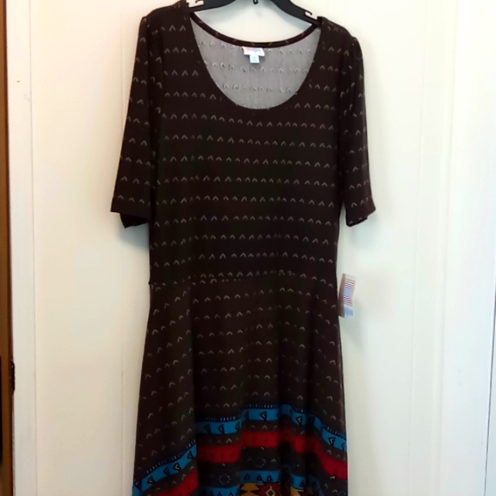 LuLaRoe Nicole dress Brown Western print 2XL NWT